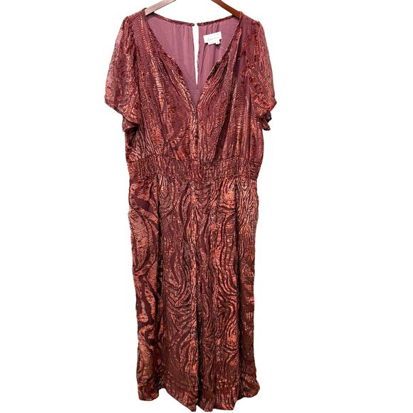 Anthropologie The Somerset Jumpsuit Velvet Burnout Edition Burgundy 2X Flowy - Picture 3 of 16